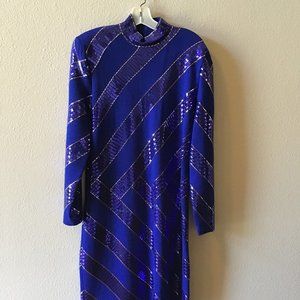 St Johns Marie Gray Evening Dress, Cocktail Dress, Size 14 Blue Gold Sequins